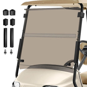 Cartalia tinted windshield for EZGO TXT front view showing precise 41.42 by 34.64 inch fit