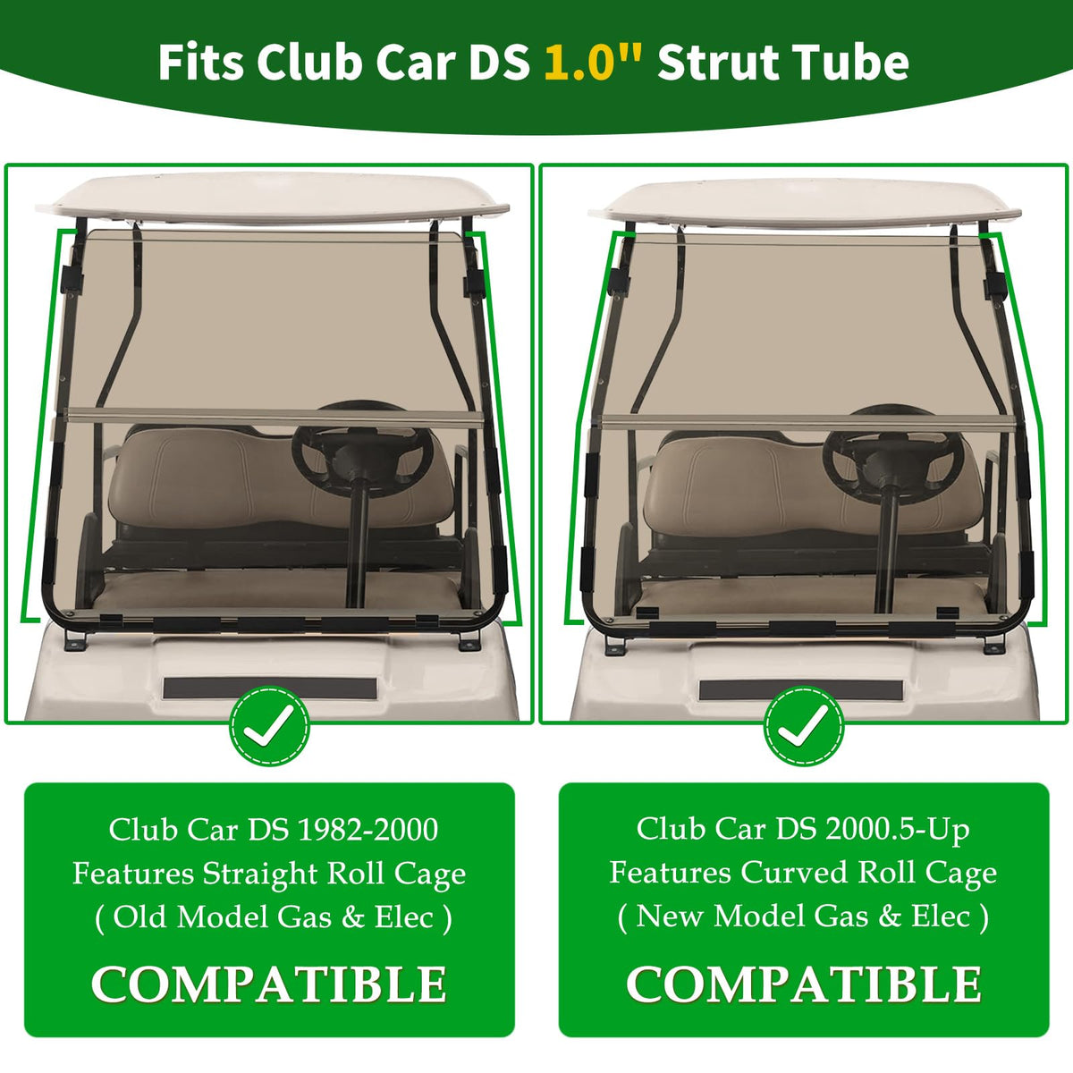 Cartalia upper foldable clips provide sturdy top mounting for golf cart windshield.