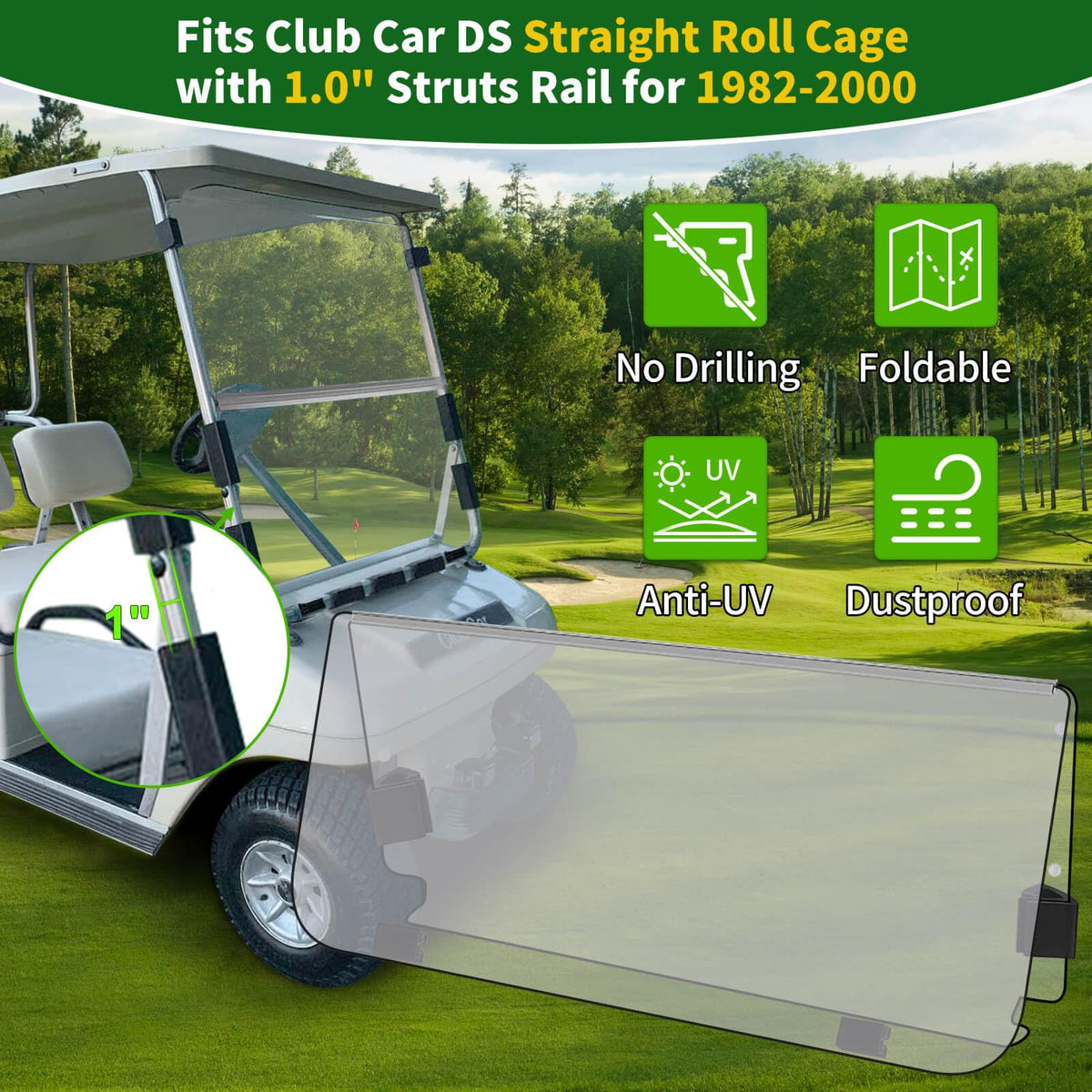 Cartalia clear windshield offers UV protection and glare reduction during sunny rounds