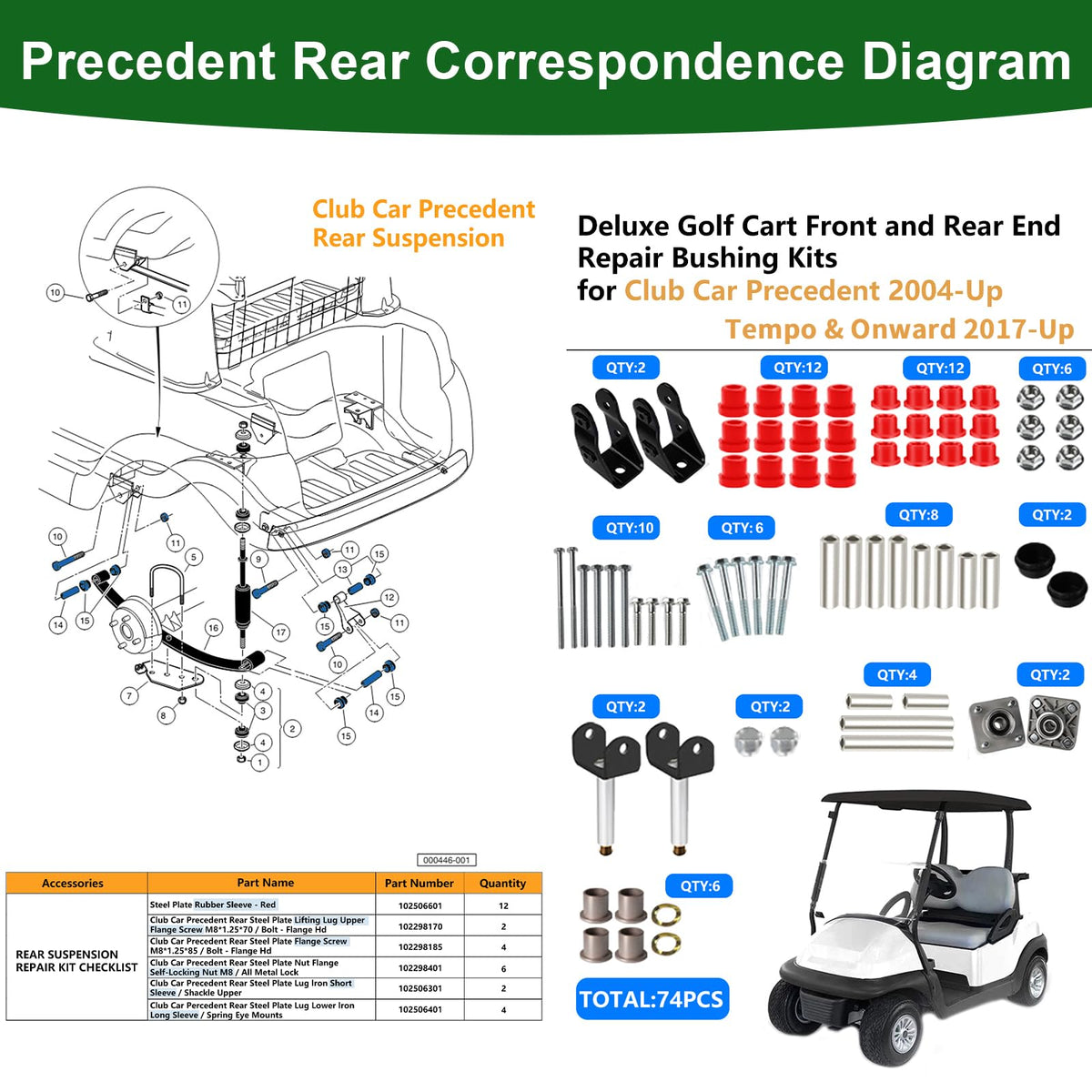 Cartalia wheel hub bushings for Club Car Precedent support smoother steering.