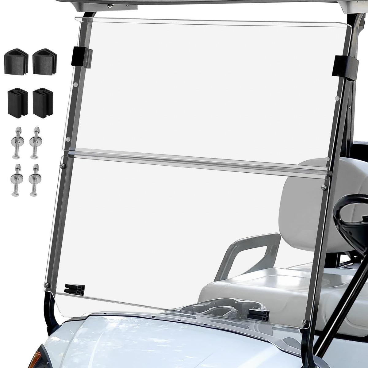 Cartalia foldable windshield front view offers clear visibility and wind protection.