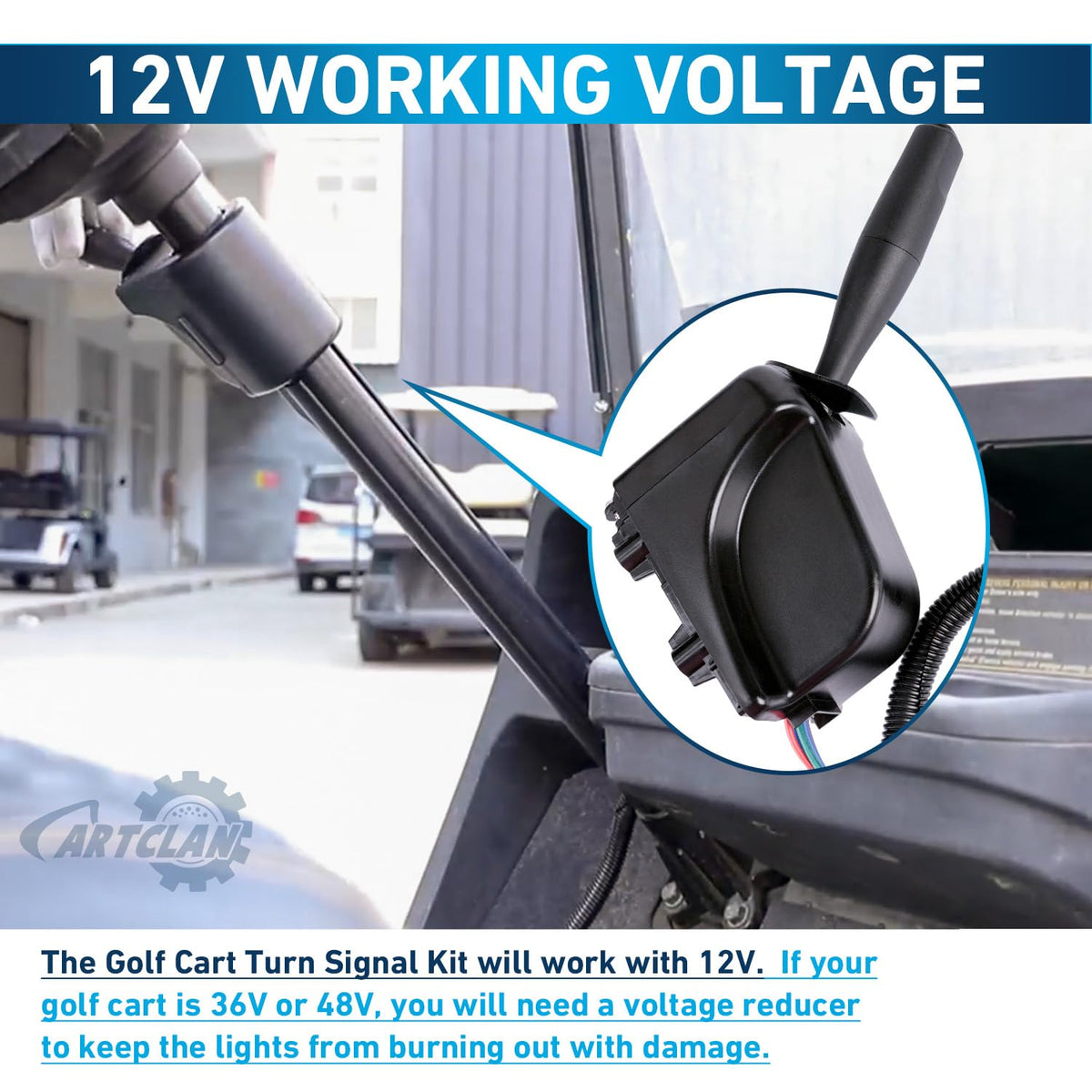 CartClan 12V kit 9-pin harness shows compatibility for easy installation.