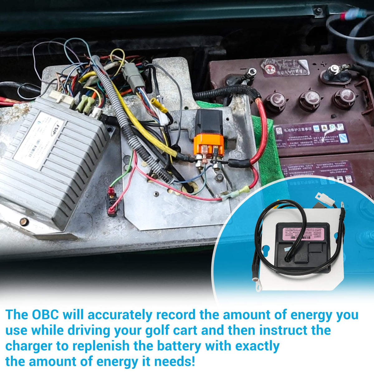 CartClan 48V OBC installation image demonstrates quick plug-and-play setup