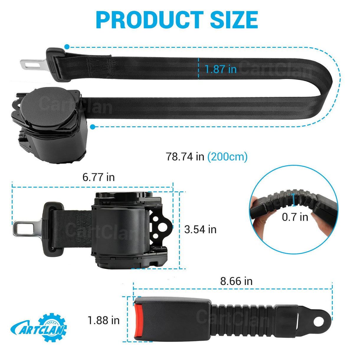 CartClan belts with buckles come in a two-pack for front and rear seats.