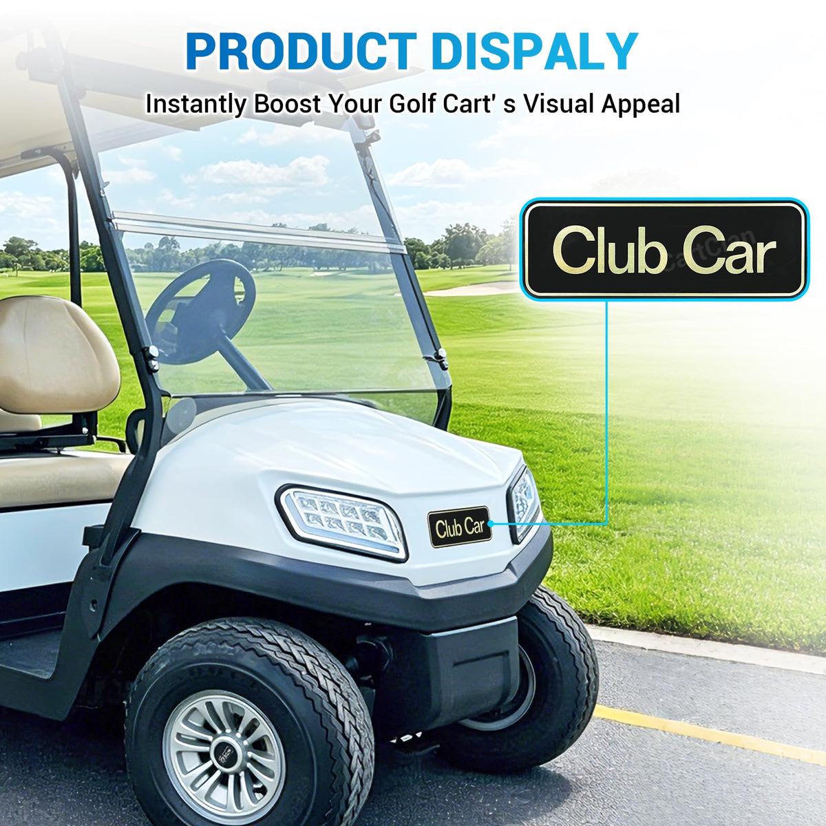 CartClan black-gold emblem enhances Club Car Tempo exterior.