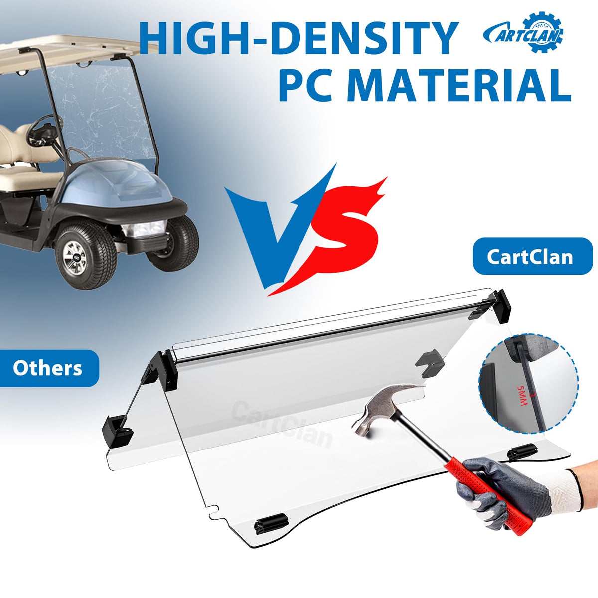 CartClan clear PC windshield with UV protection and clear visibility