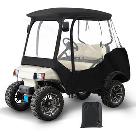 CartClan Club Car DS enclosure front view showing rain protection and clear visibility.