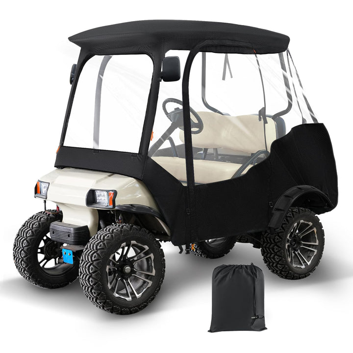 CartClan Club Car DS enclosure front view showing rain protection and clear visibility.