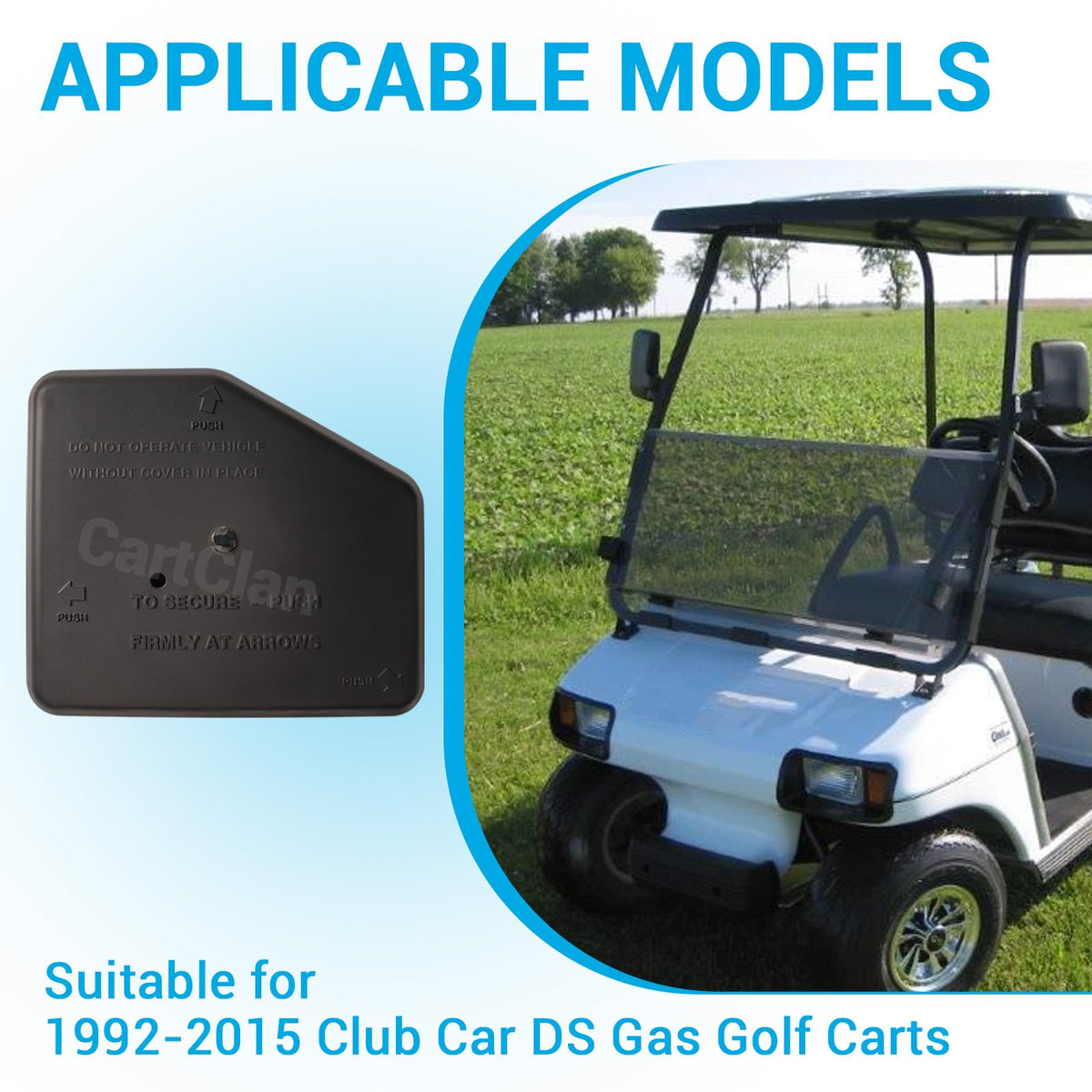 CartClan Club Car DS gas cover highlights durability and clear tips.
