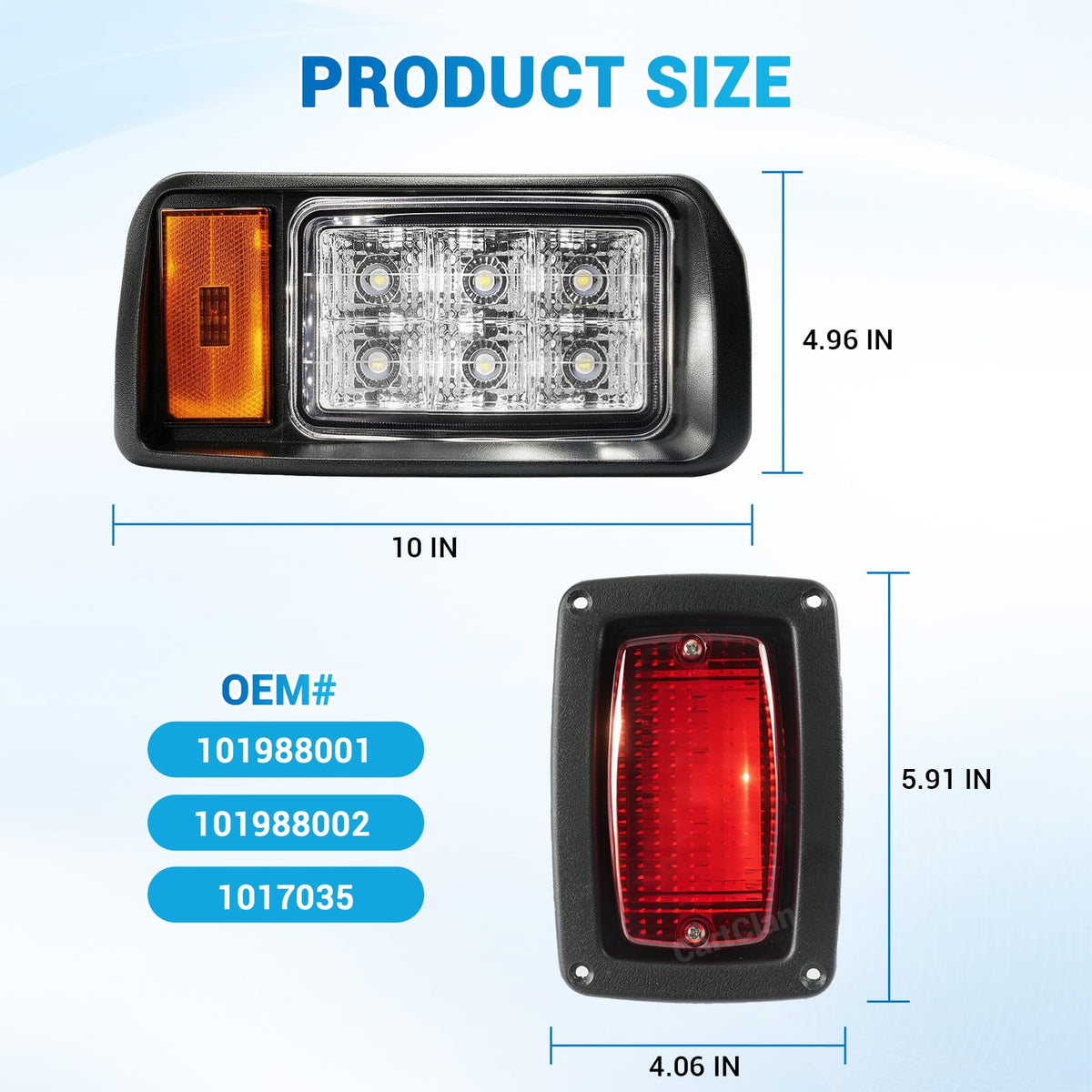 CartClan packaging shows included lights, screws, and wiring harness for easy install.