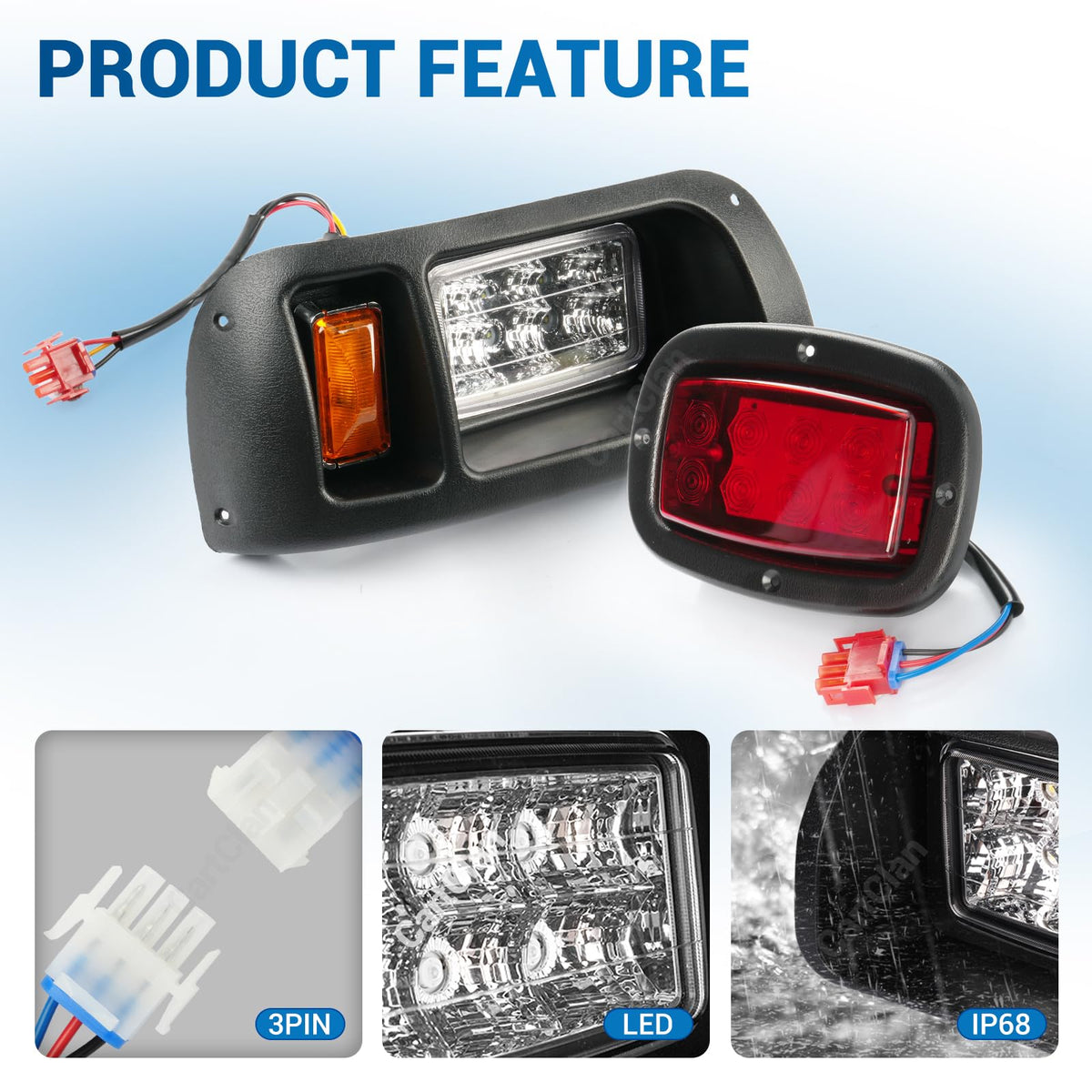CartClan Club Car DS LED taillights improve rear signaling on dim trails.