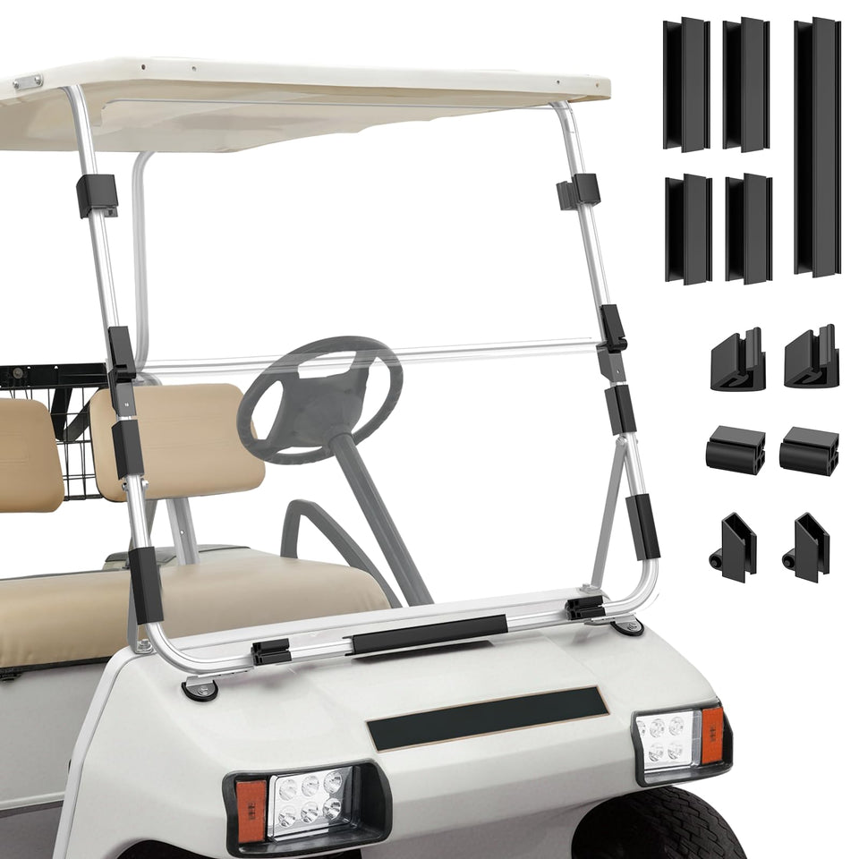CartClan Club Car DS clear windshield folded for airflow during warm days