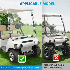 CartClan Club Car DS windshield compatibility check shows straight roof fit