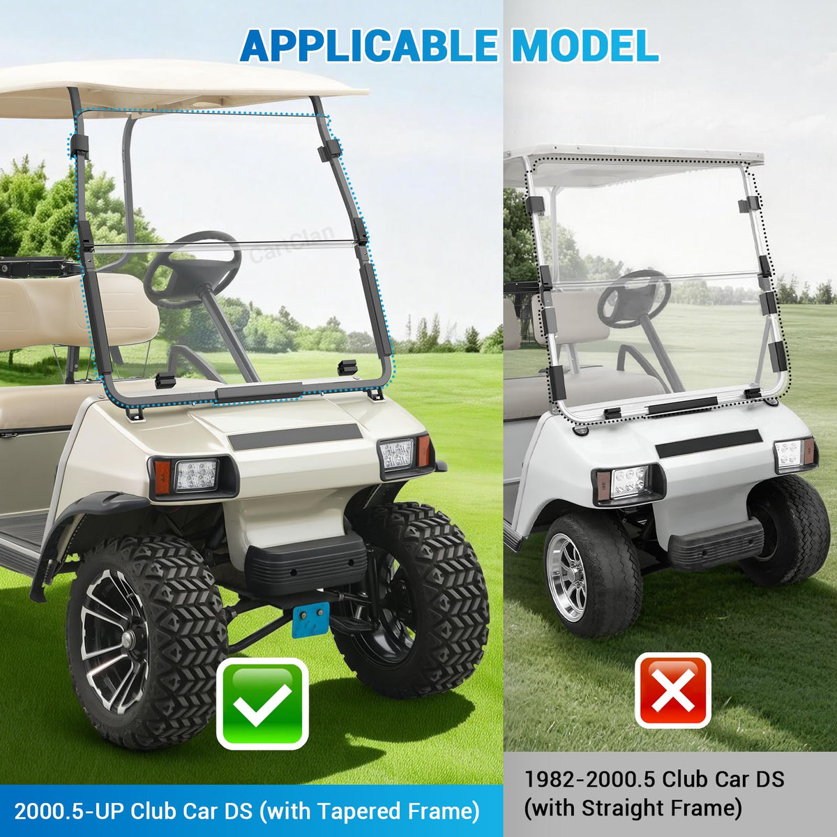 CartClan Club Car DS Windshield folded for improved airflow
