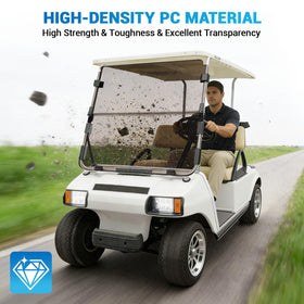 CartClan windshield provides wind and rain protection while maintaining visibility.