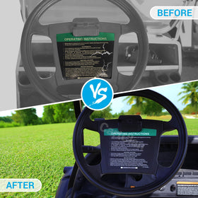 CartClan Club Car Precedent dashboard sticker close-up; enhances interior styling with durable finish.