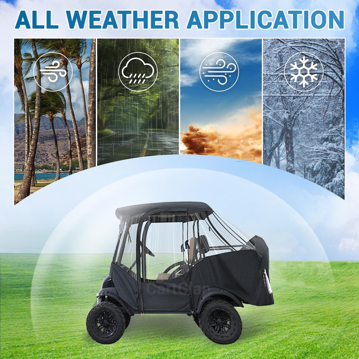 CartClan Club Car Precedent Enclosure all-weather design blocks rain and wind