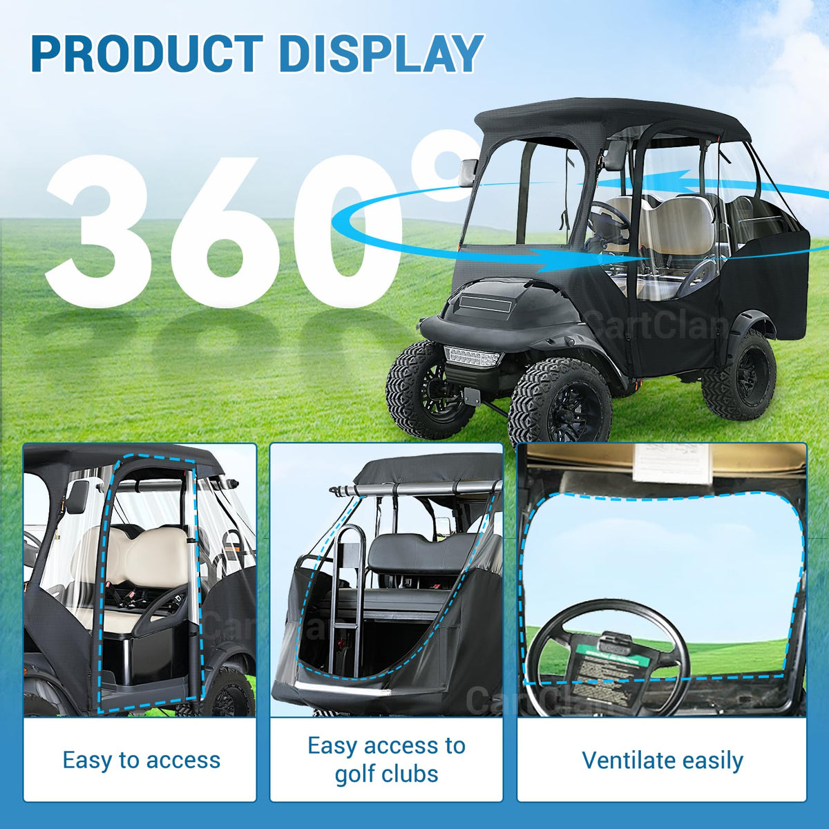 CartClan Club Car Precedent Enclosure side rolled door enables easy access in any weather