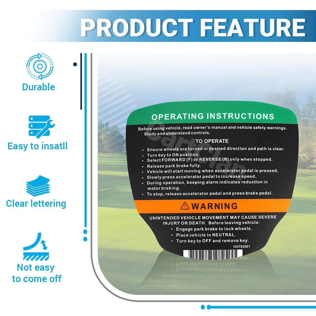 CartClan steering wheel sticker adhesion demo; simple peel-and-stick installation saves time.