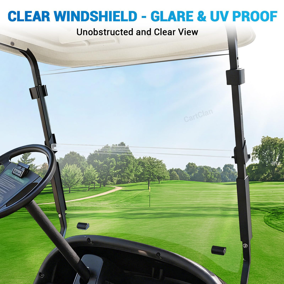 CartClan Precedent windshield uses 4mm PC for durability and clarity.