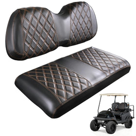 CartClan Diamond Seat Covers front seat close-up showing brown stitching and PVC texture for durability.