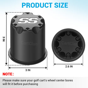 Center cap with 3 inch outer diameter fits EZGO wheels.