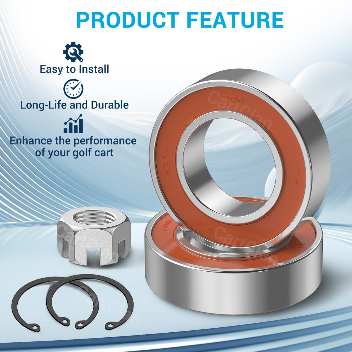 CartClan EZGO bearing kit contents ready for installation