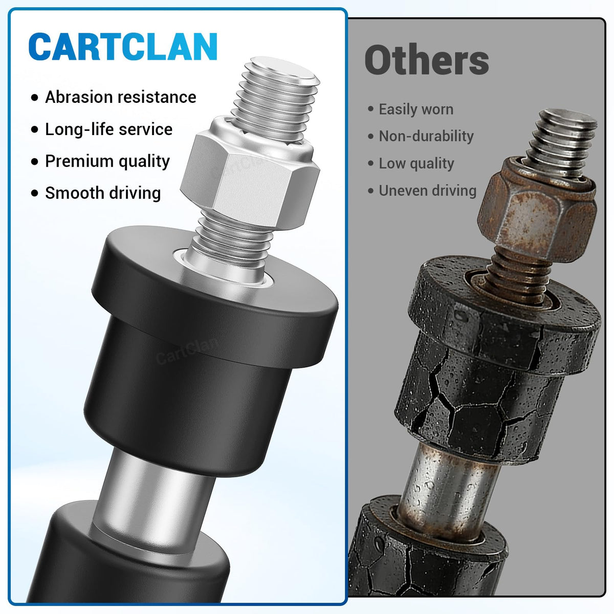 CartClan EZGO bushing kit installation close-up for smoother suspension.