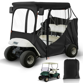 CartClan EZGO driving enclosure front view protects the cart from rain and wind.