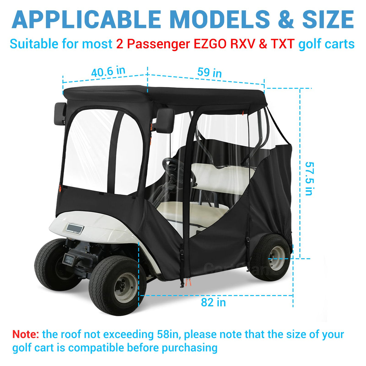 CartClan EZGO enclosure side view demonstrates clear PVC windows for visibility.