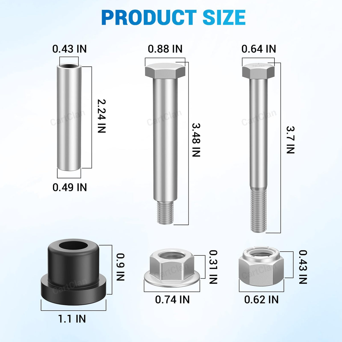 CartClan EZGO kit contents display 12 bushings and 6 sleeves.