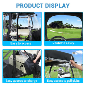 CartClan EZGO roll-up zipper door offers easy access during wet weather.