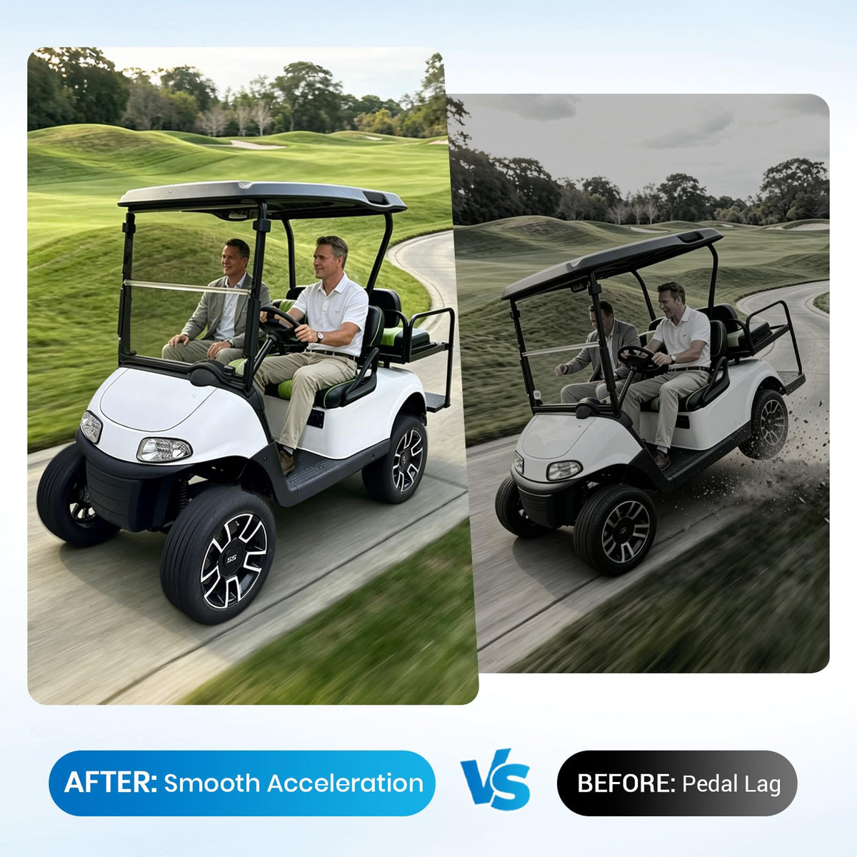 EZGO RXV installation view with CartClan spring attached.