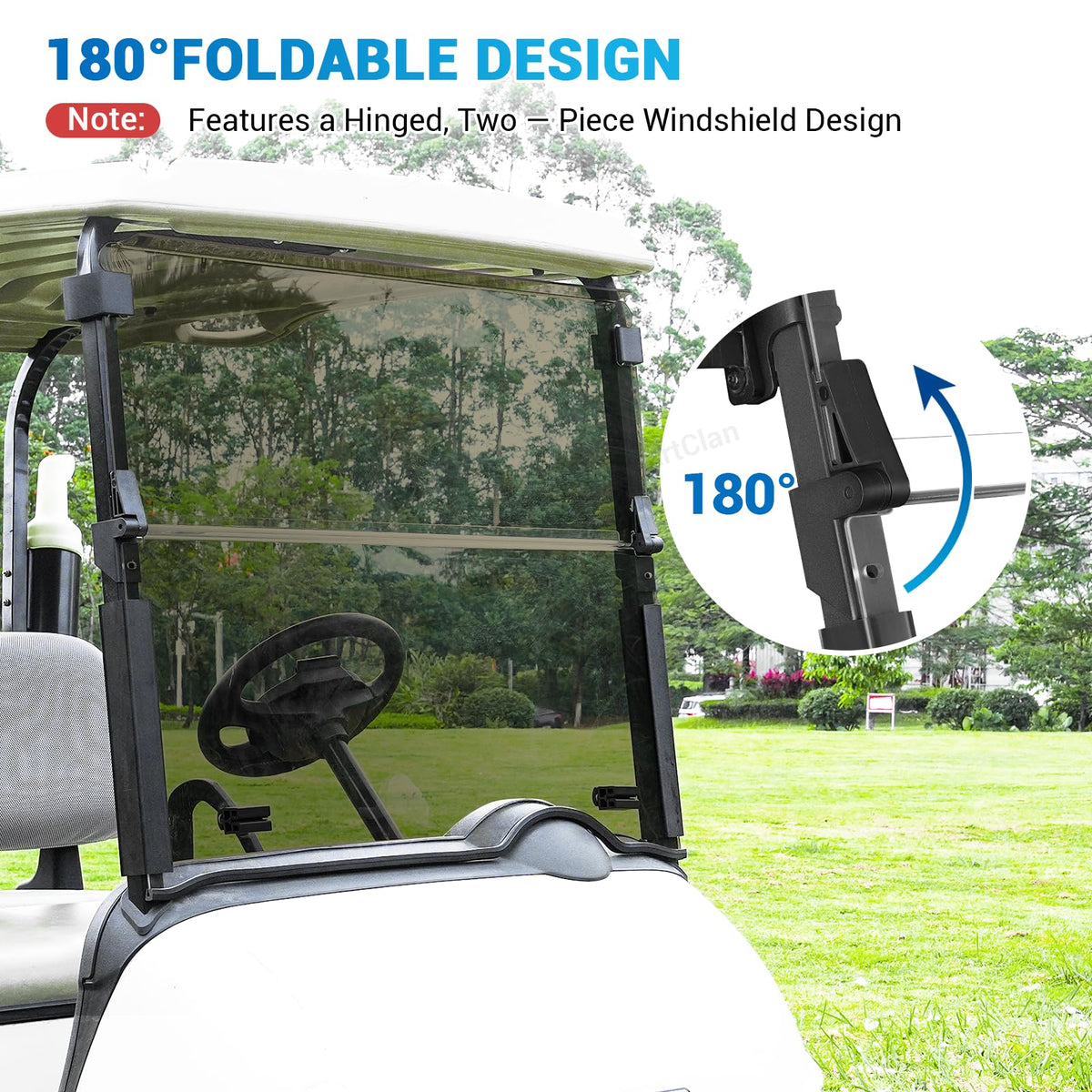CartClan EZGO RXV windshield includes clips and screws for mounting