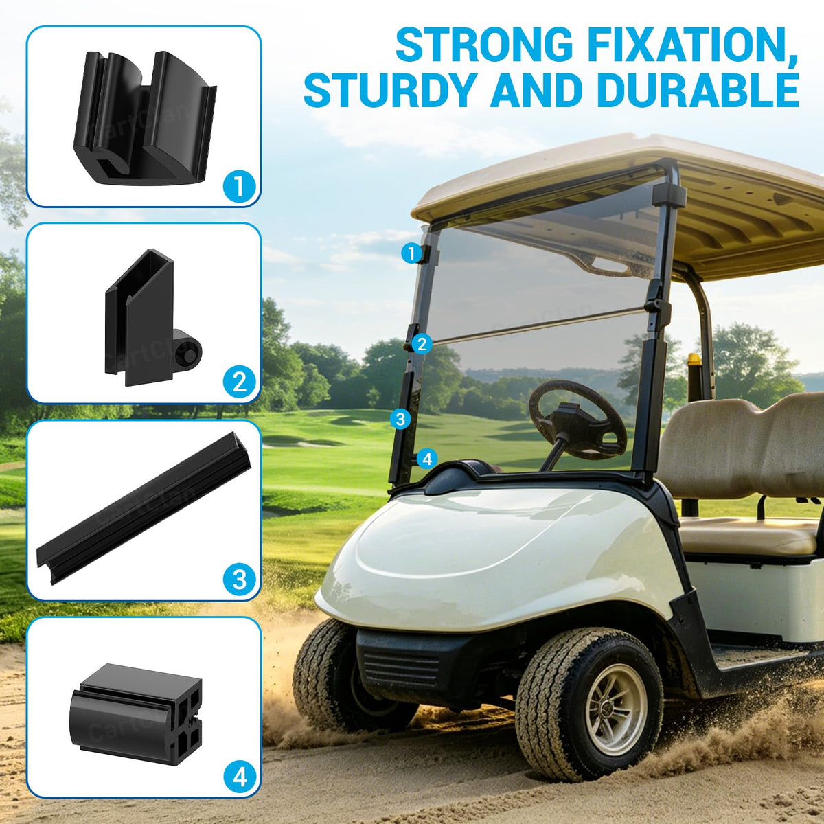 CartClan EZGO RXV windshield foldable mechanism in action