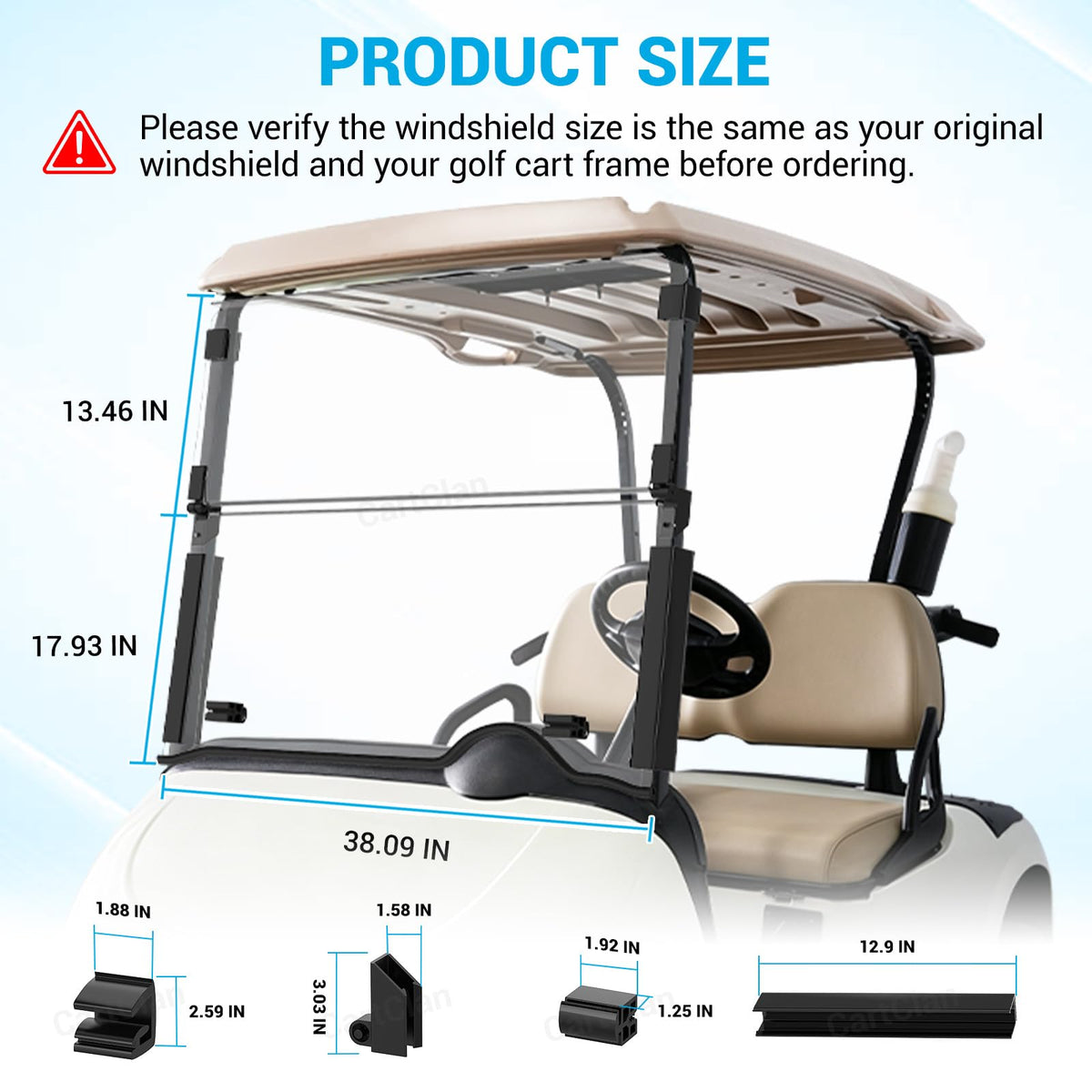 CartClan EZGO RXV windshield hardware included for secure mounting.