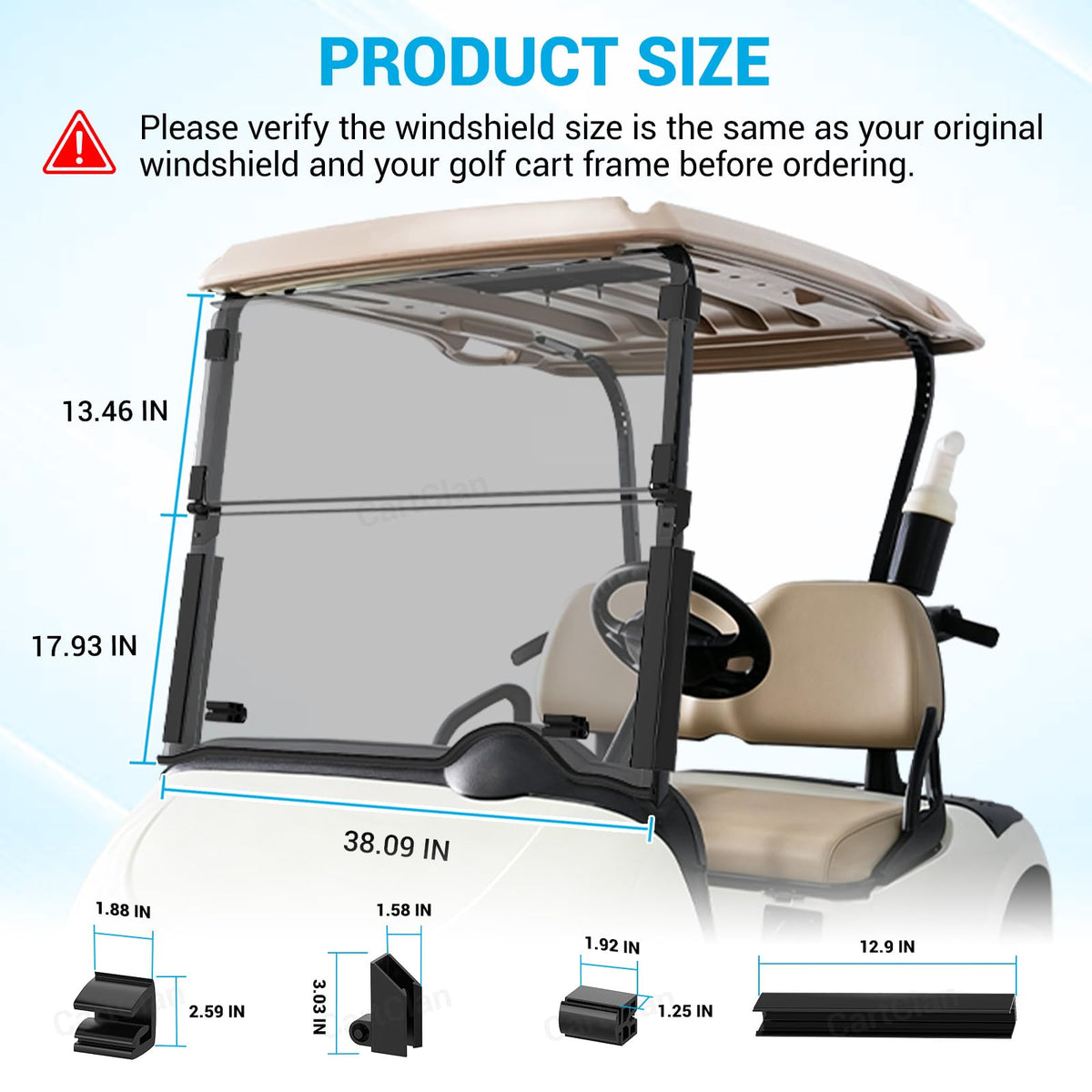 CartClan EZGO RXV windshield installation process shown with hardware