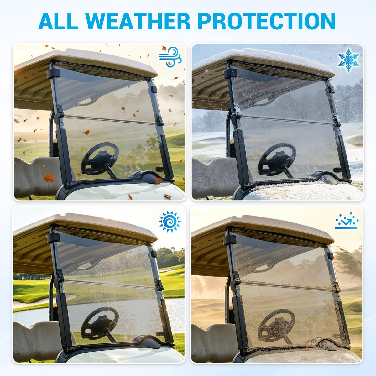 CartClan EZGO RXV windshield PC material delivers durability and clarity