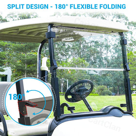 CartClan EZGO RXV windshield arrives with protective film to prevent scratches.