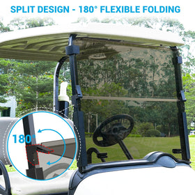 CartClan EZGO RXV windshield rain protection during a shower ride