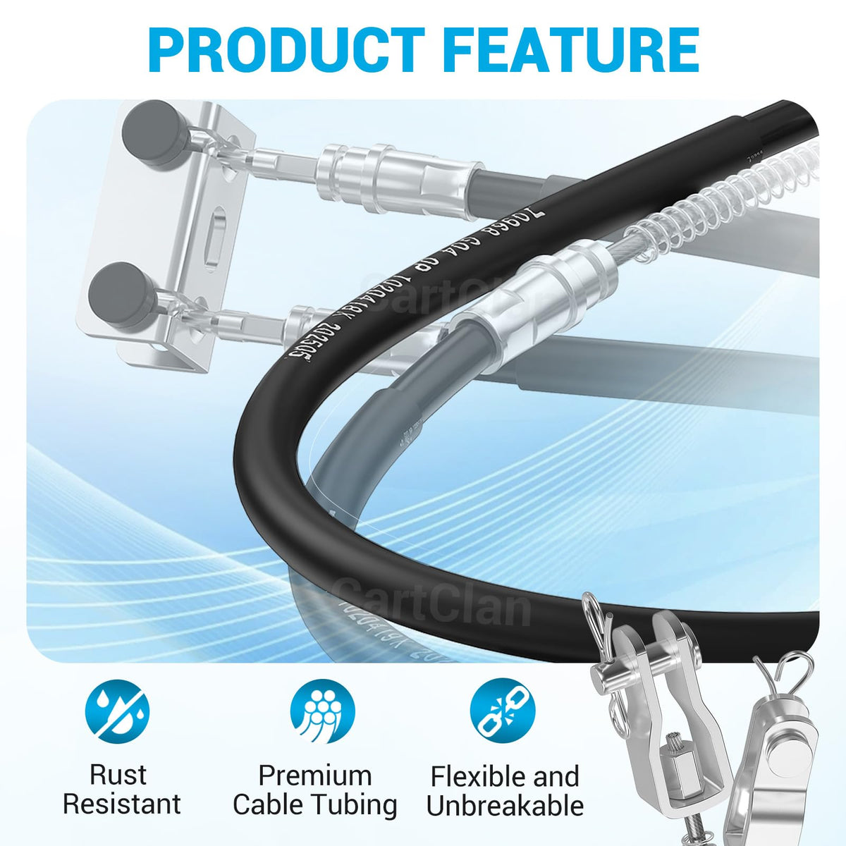 Stainless steel core enhances durability and flexibility in CartClan brake cables