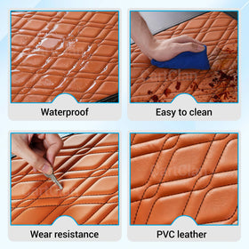 CartClan brown PVC leather seat cover with black stitching.