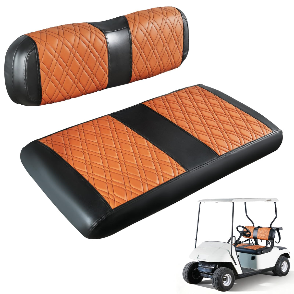 CartClan EZGO TXT front seat cover with diamond pattern protects seats.