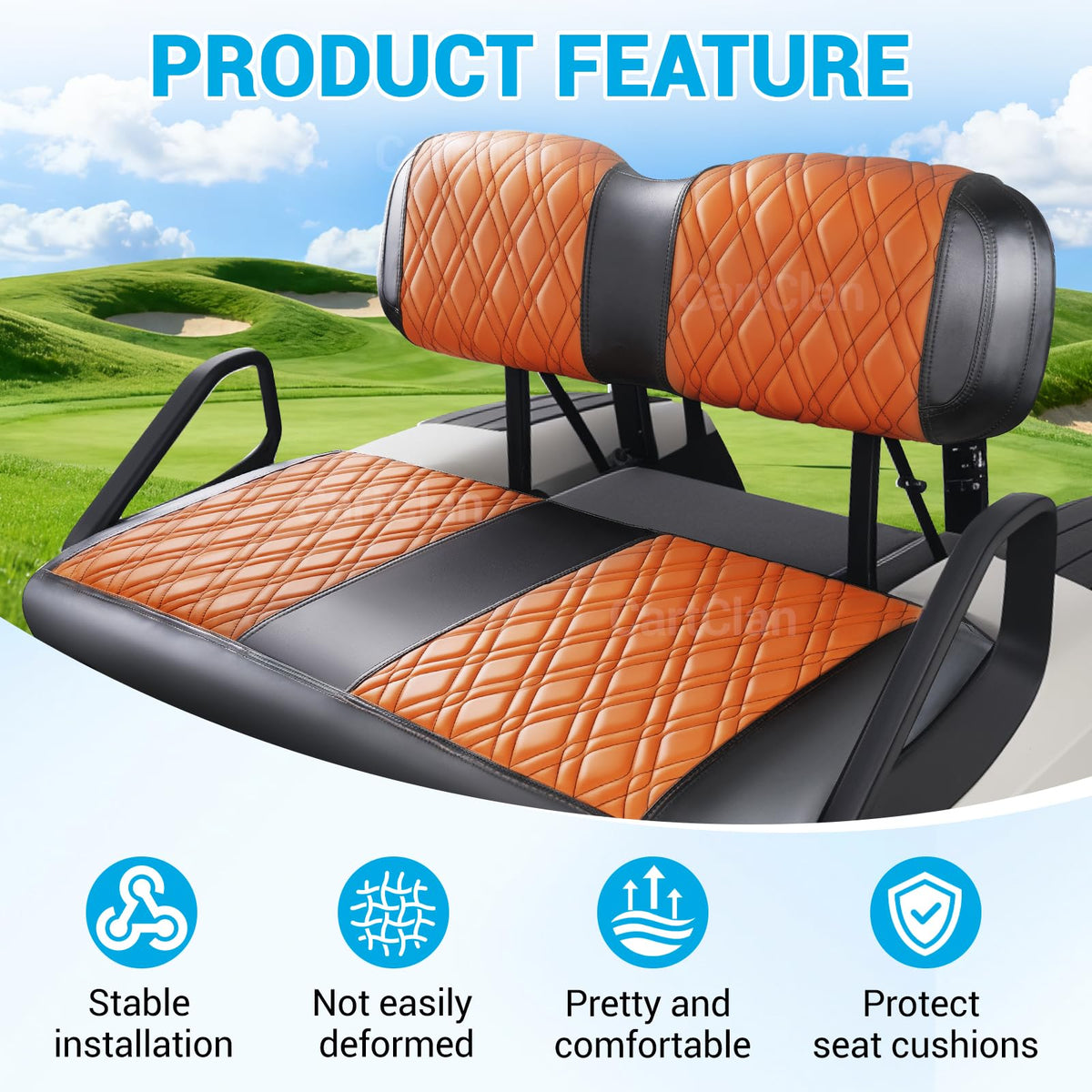 CartClan EZGO TXT seat cover installs easily without tools.