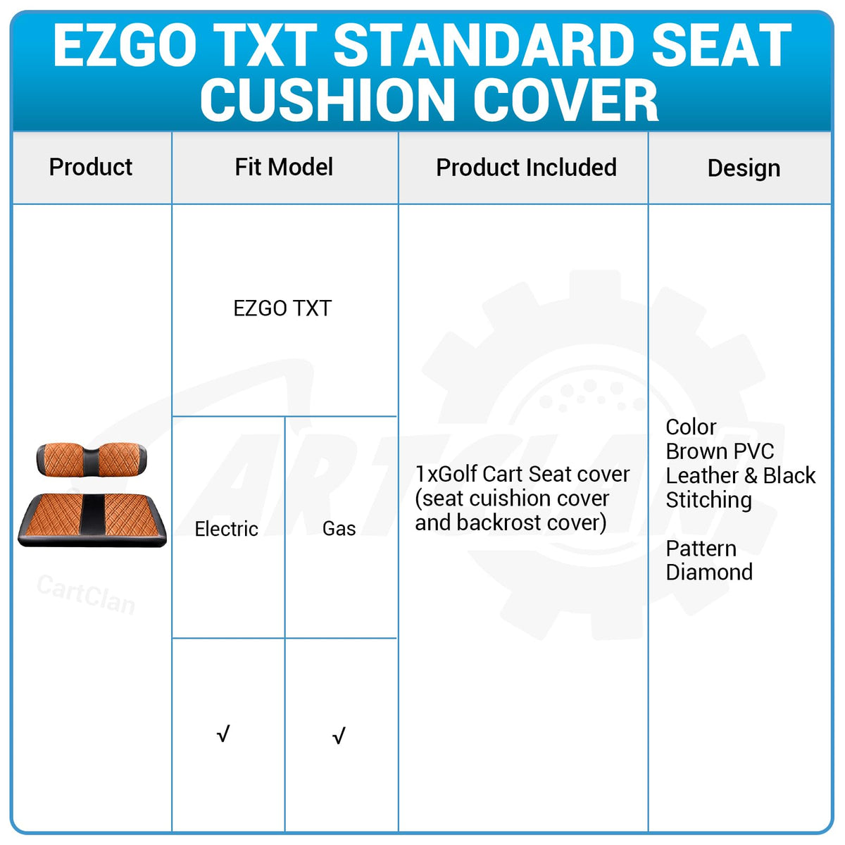 CartClan EZGO TXT front seat cover fits snugly in brown PVC.