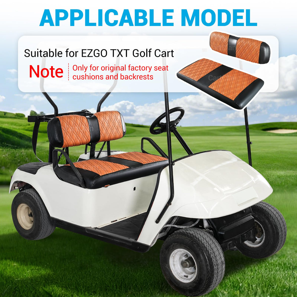 CartClan EZGO TXT waterproof seat cover guards against spills and dirt.
