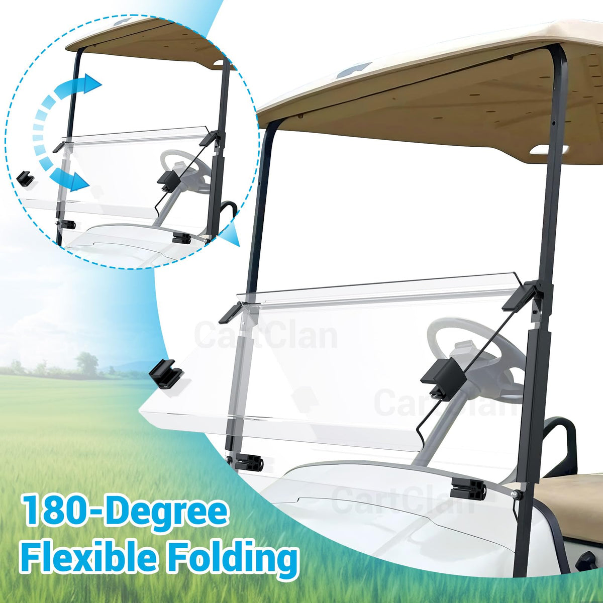 CartClan EZGO TXT windshield with clips and screws for tool-free install