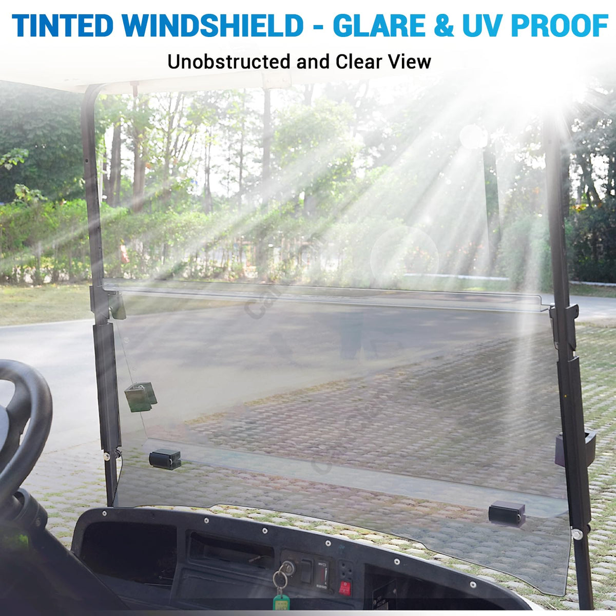 CartClan EZGO TXT tinted windshield with quick installation and no tools required