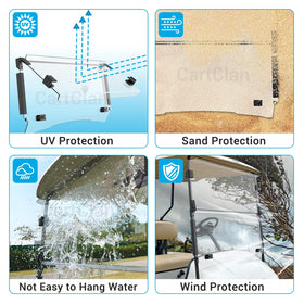 CartClan EZGO TXT windshield folded-down mode for summer airflow and versatile use