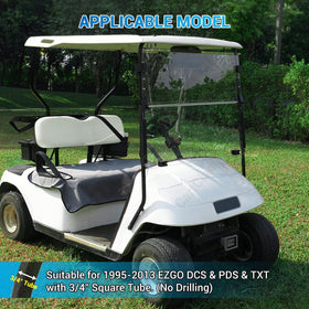 CartClan EZGO TXT windshield folded design enables airflow on hot days.
